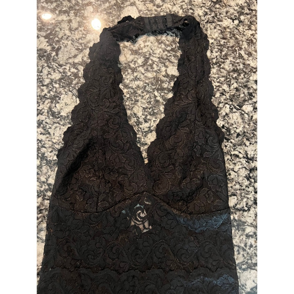 Marciano Black Lace Halter Bodysuit XS Floral Scalloped V-Neck Thong (0906) - Picture 4 of 10